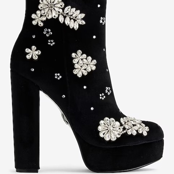 NEW NWT Rhinestone Embellished Platform Heeled Ankle Boots. Black. Size 9-9.5 - Picture 2 of 9